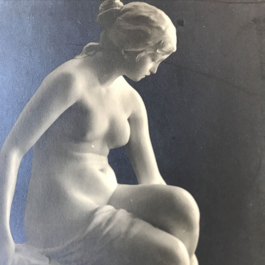 Vintage Postcard - Classical Sculpture Of Seated Nude - Black and white