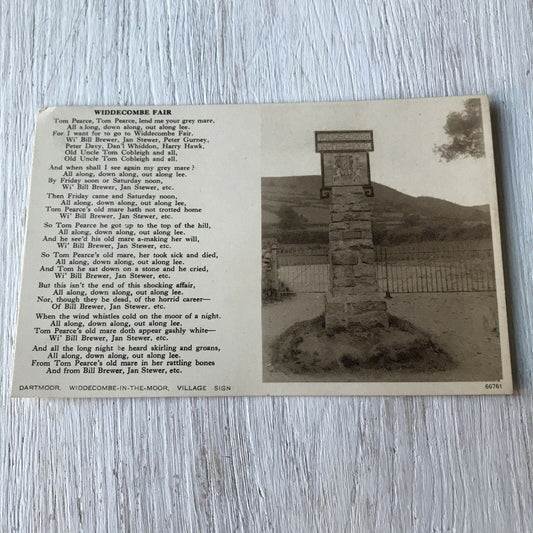 Vintage Postcard Widdecombe Fair Poem & Village Sign Dartmoor Widdecombe Moor