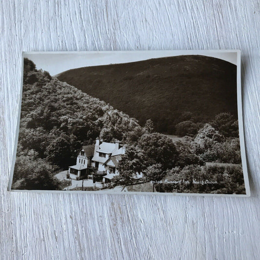 Vintage Postcard Real Photo Hunters Inn North Devon Hills & Valley Woods Scenic