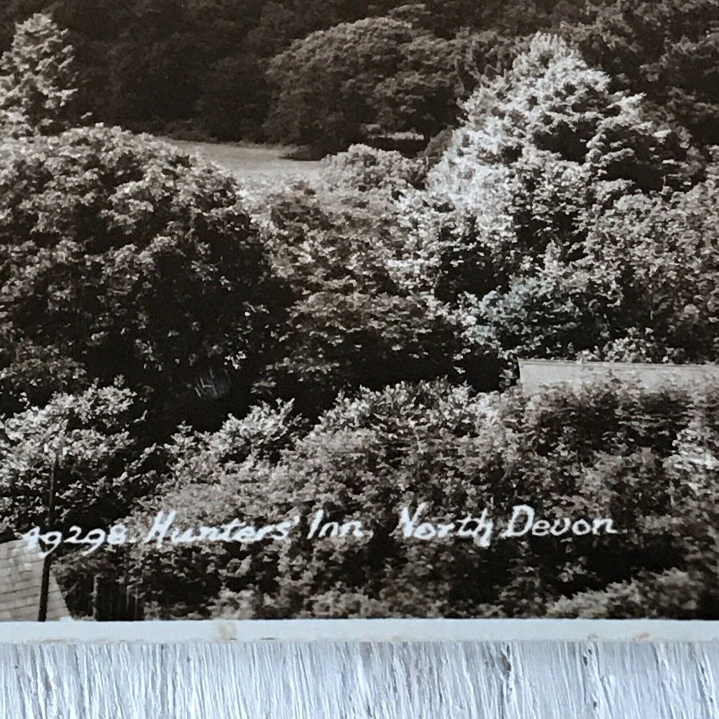 Vintage Postcard Real Photo Hunters Inn North Devon Hills & Valley Woods Scenic