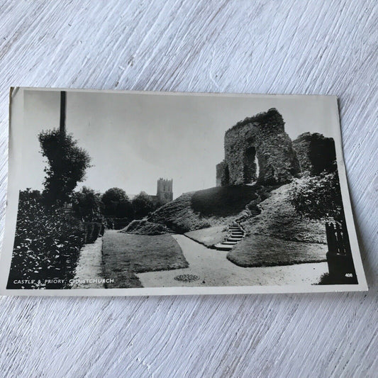 Vintage Real Photo Postcard Castle Priory Christchurch Ruins Church Sunny South
