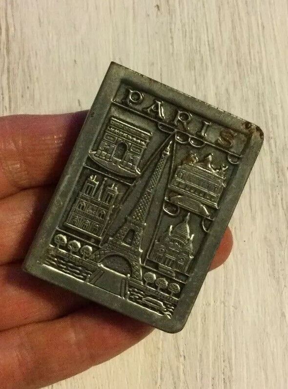 Vintage Matchbox Holder Metal GAY PARIS Souvenir Eiffel with Vintage Matchbox