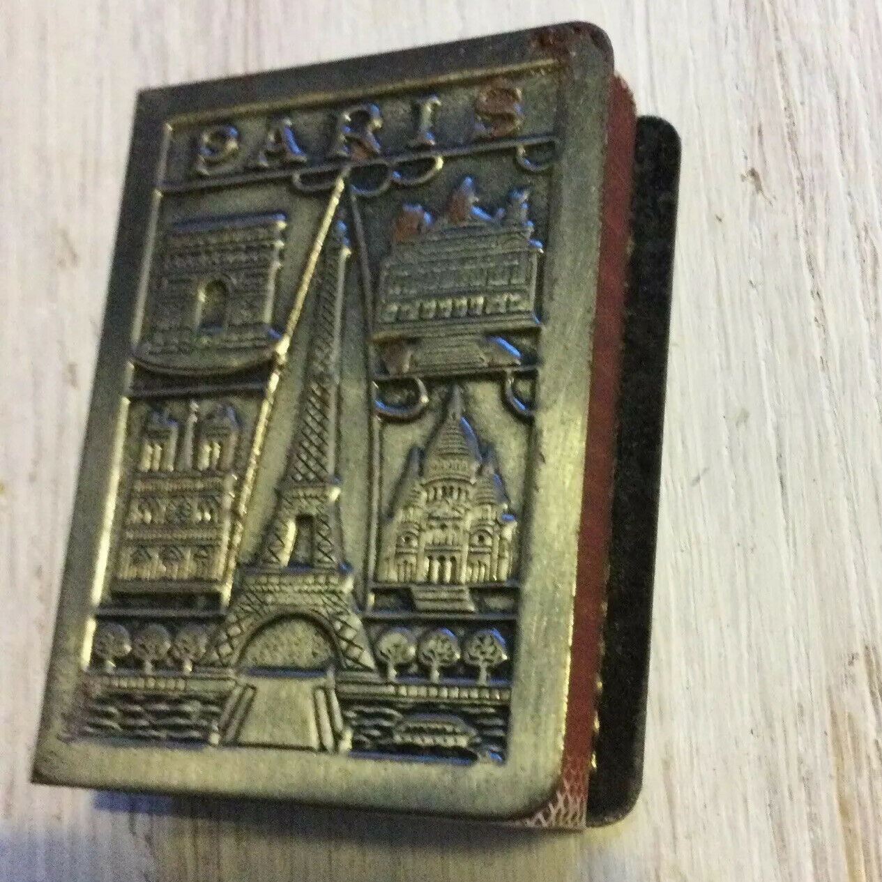 Vintage Matchbox Holder Metal GAY PARIS Souvenir Eiffel with Vintage Matchbox