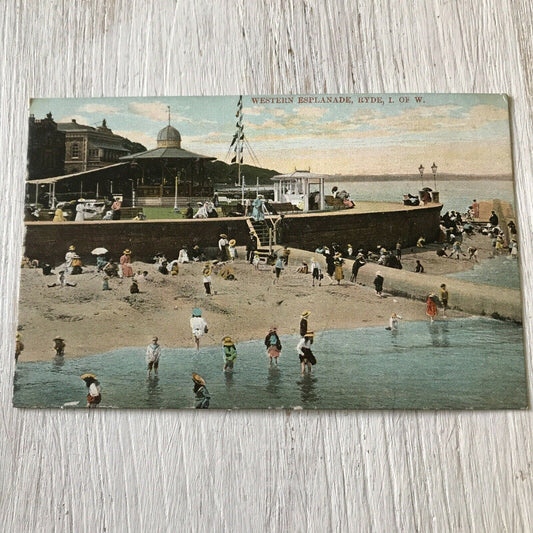 Isle Of Wight Memorabilia Vintage Postcard Ryde Western Esplanade Beach Sea