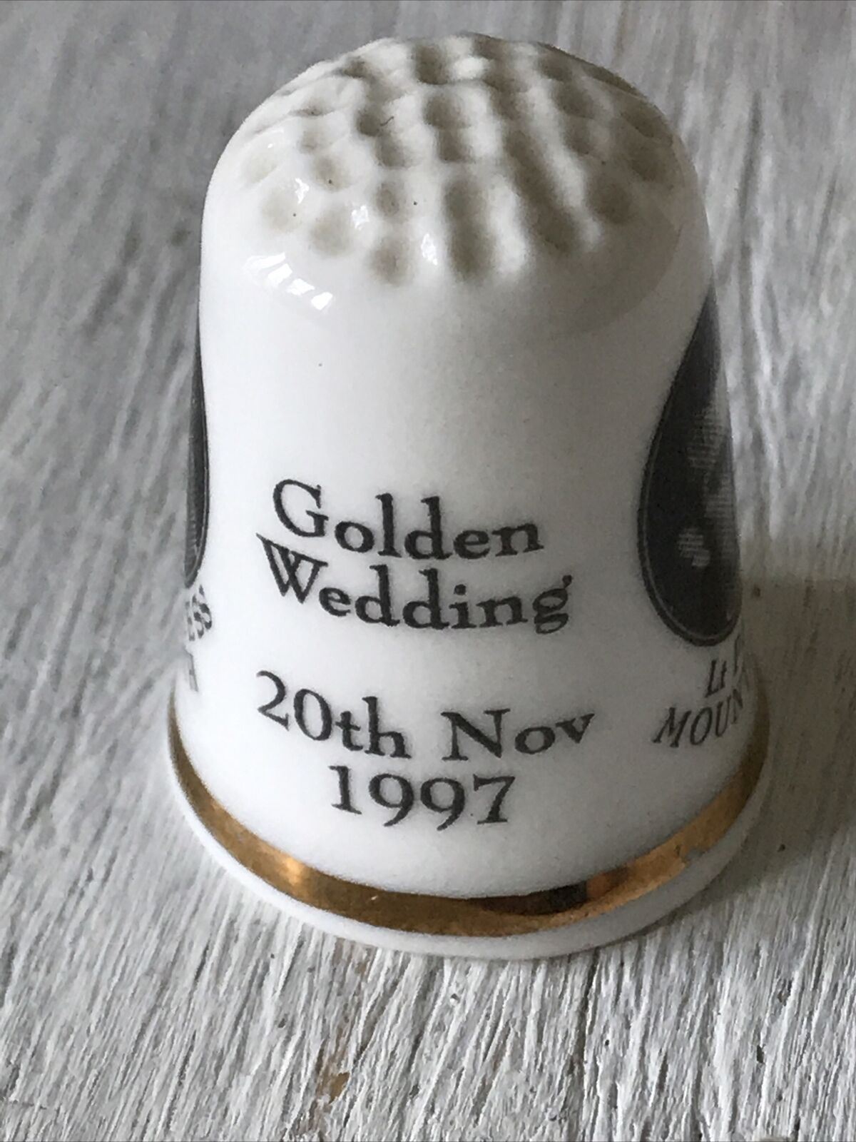 Royal Golden Wedding Commemorative Thimble. Queen Elizabeth Prince Phillip. 1997