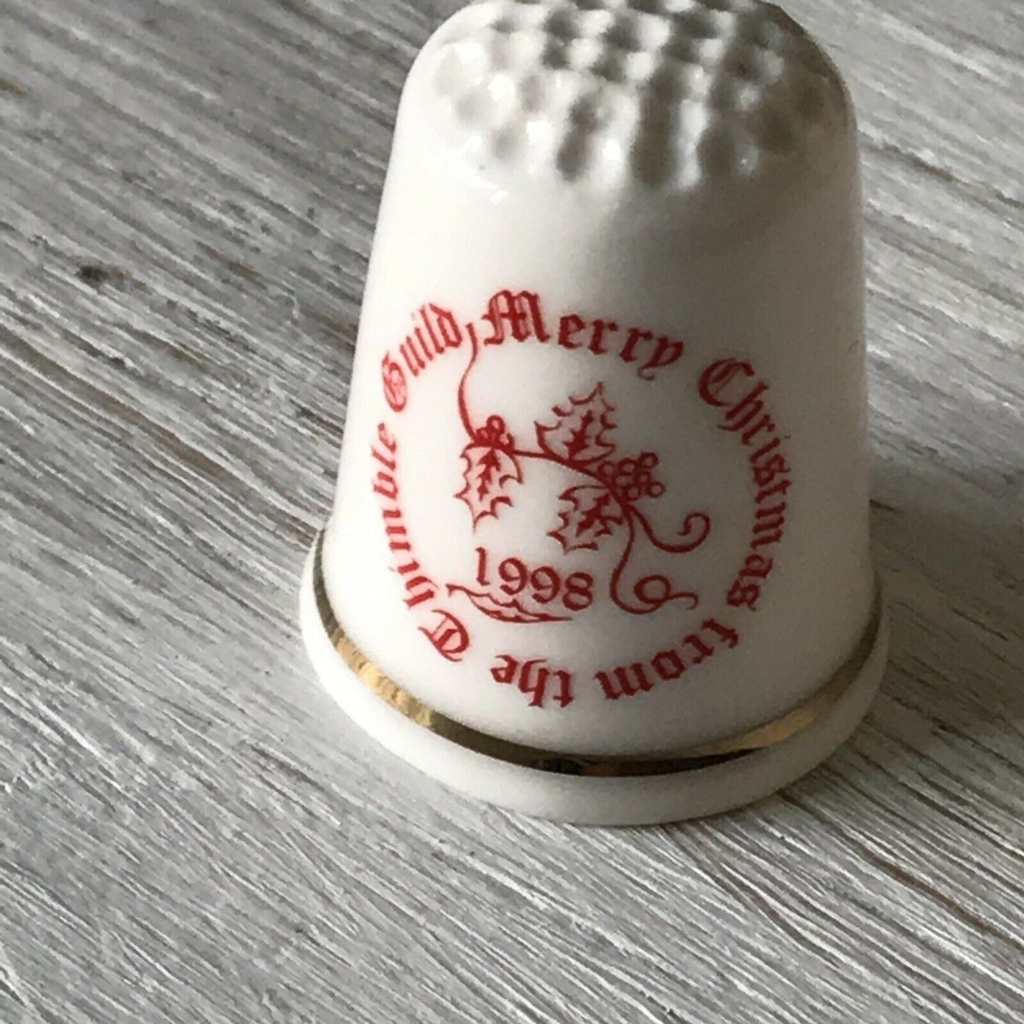 Thimble Guild 1998 Merry Christmas Red And White. Great stocking filler. Fine Bone China.