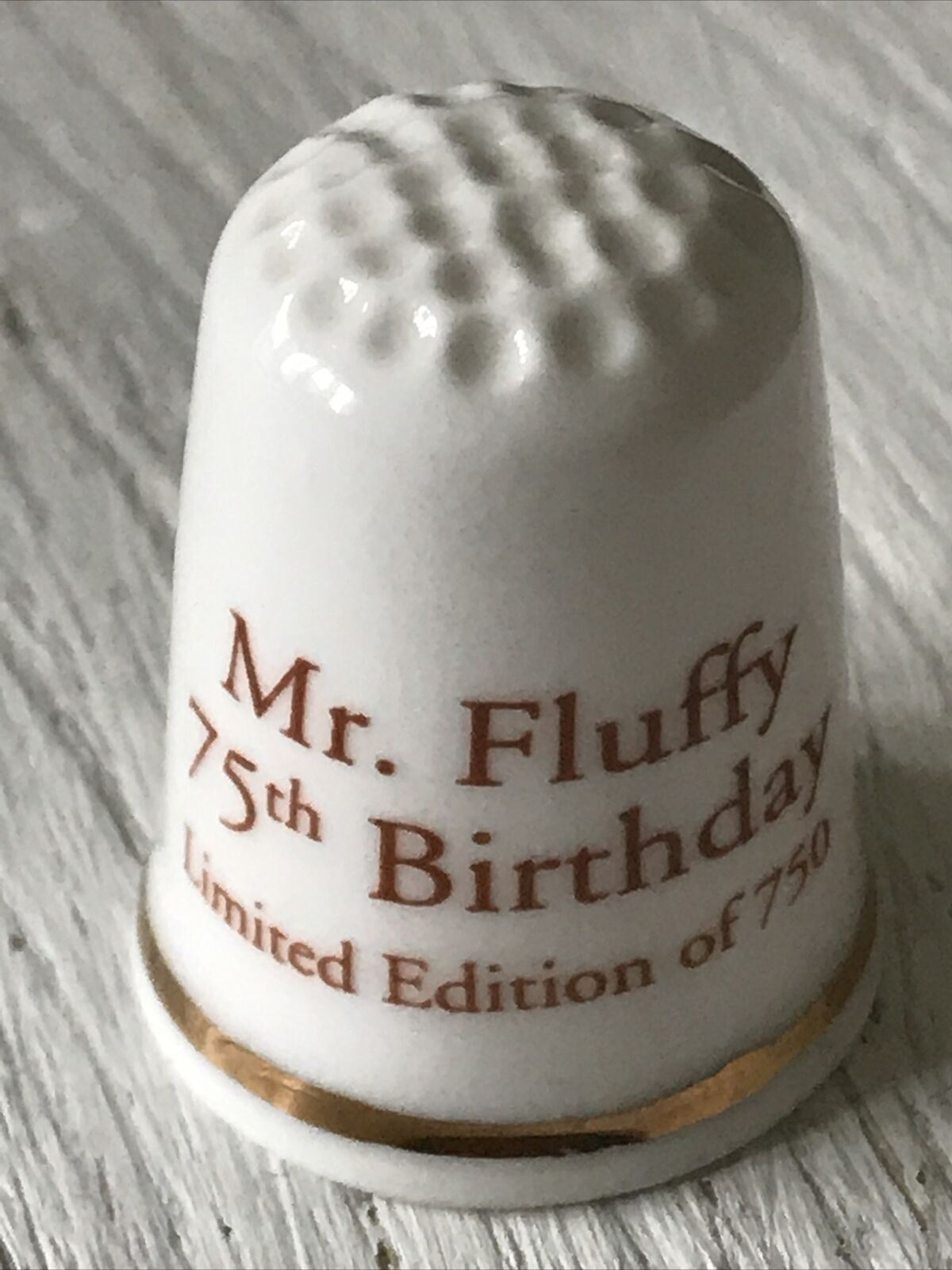 Bone China Thimble 75th Birthday Mr Fluffy Teddy Bear Limited Edition Of 750