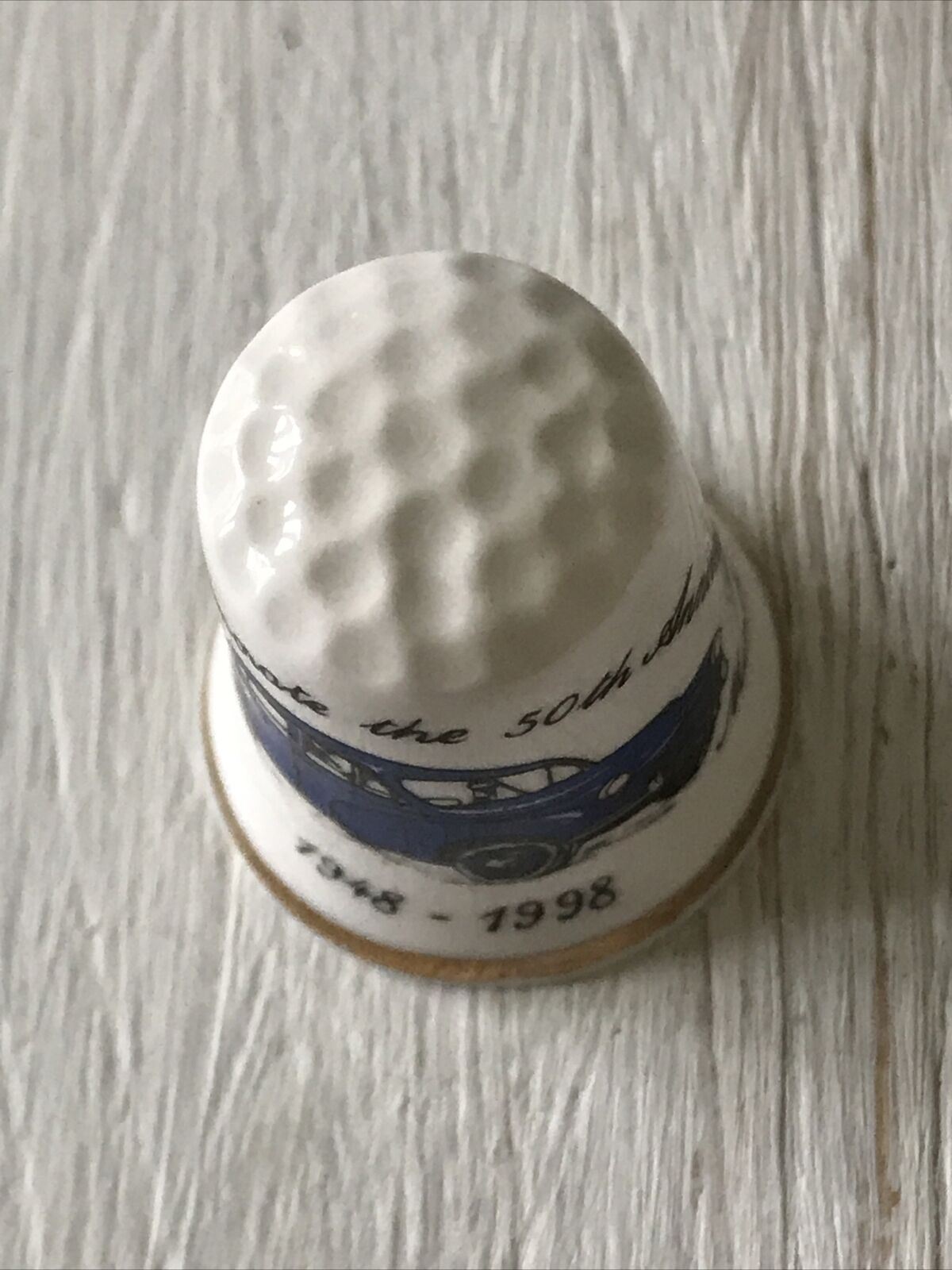 Bone China Thimble 50th Anniversary Morris Minor 1948-1998 Thimble Guild