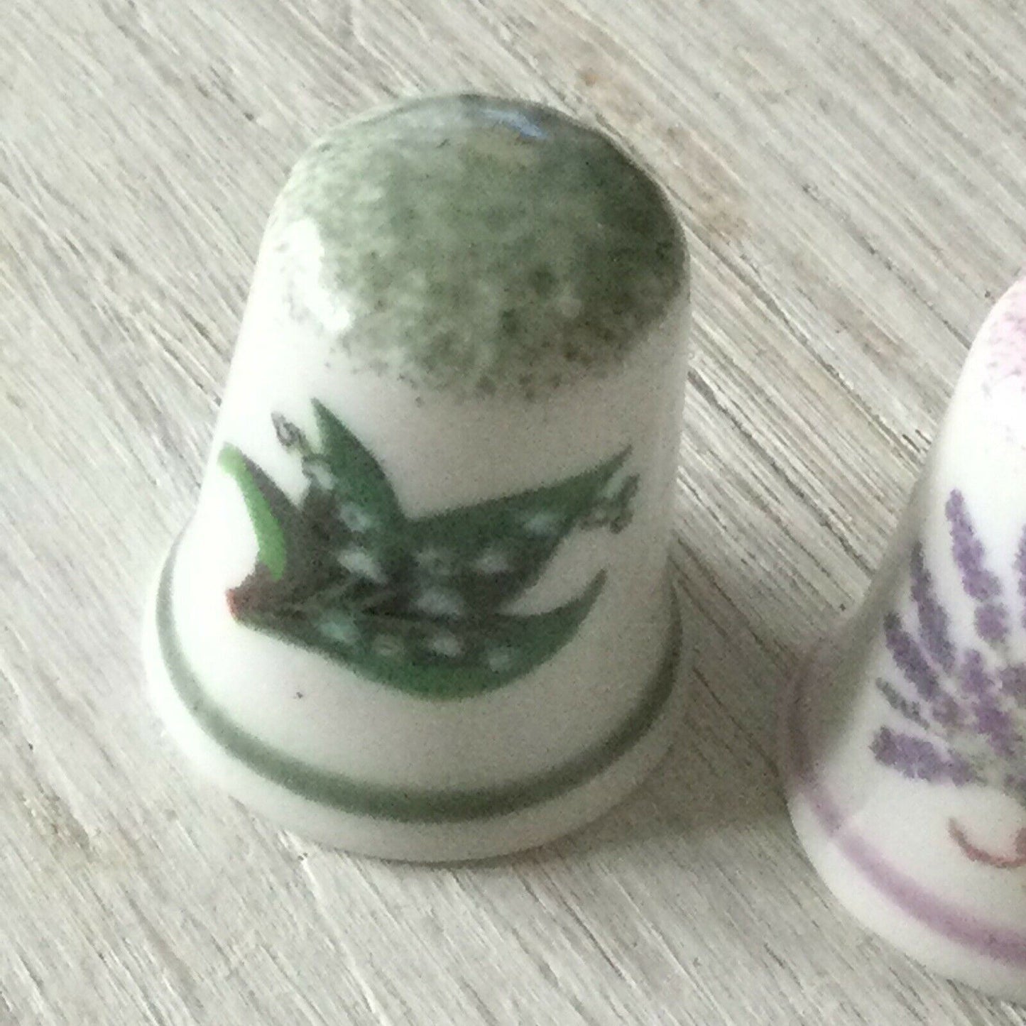 Set Of 3 China Thimbles Co Ordinated Ceramics Norfolk Flowers Rose Lavender Lily