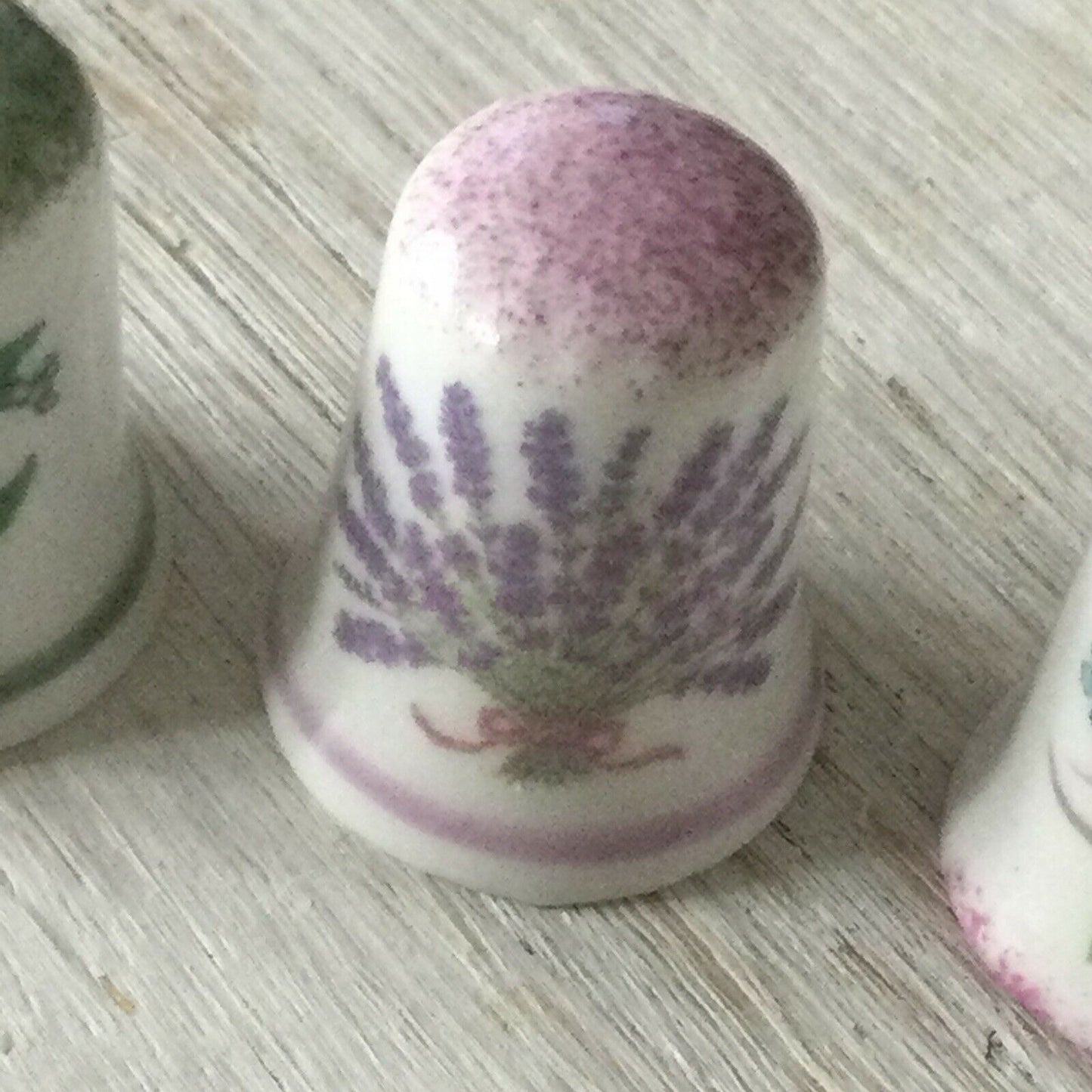 Set Of 3 China Thimbles Co Ordinated Ceramics Norfolk Flowers Rose Lavender Lily