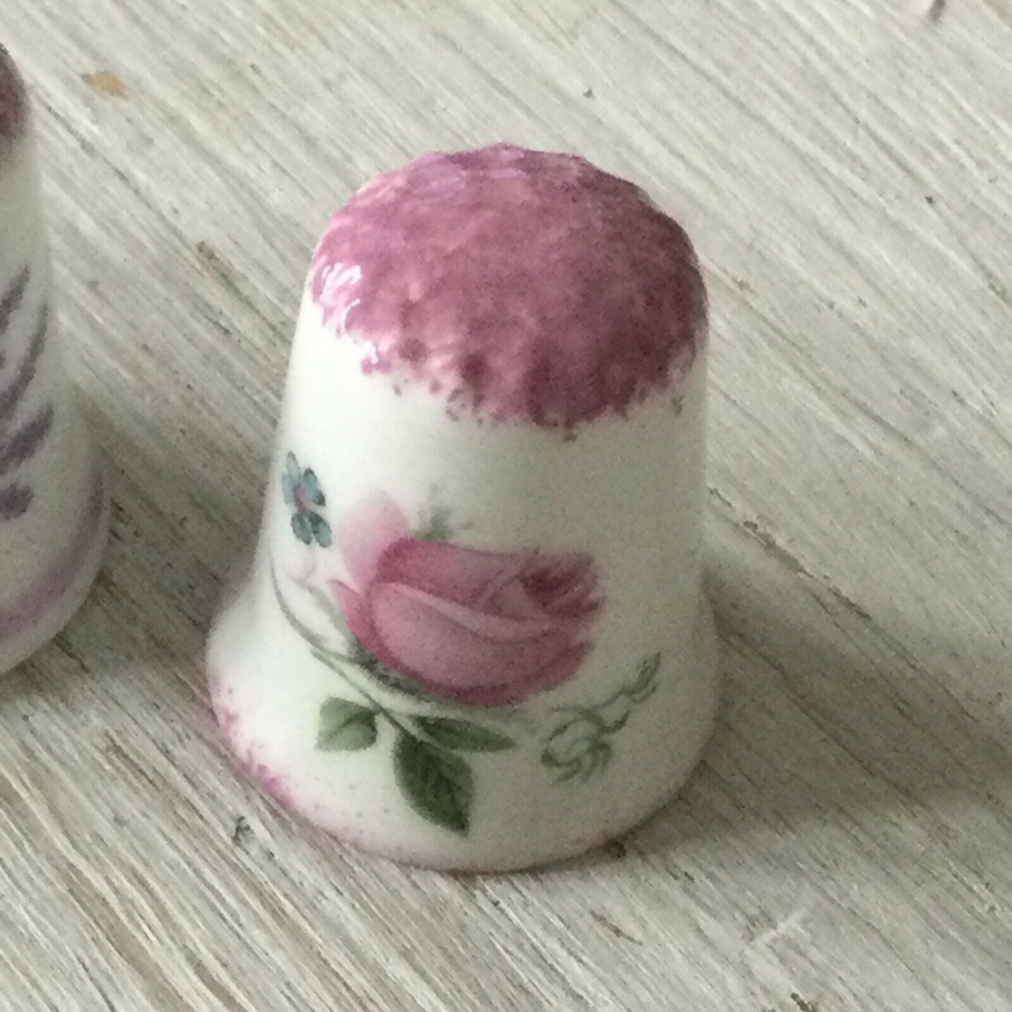 Set Of 3 China Thimbles Co Ordinated Ceramics Norfolk Flowers Rose Lavender Lily