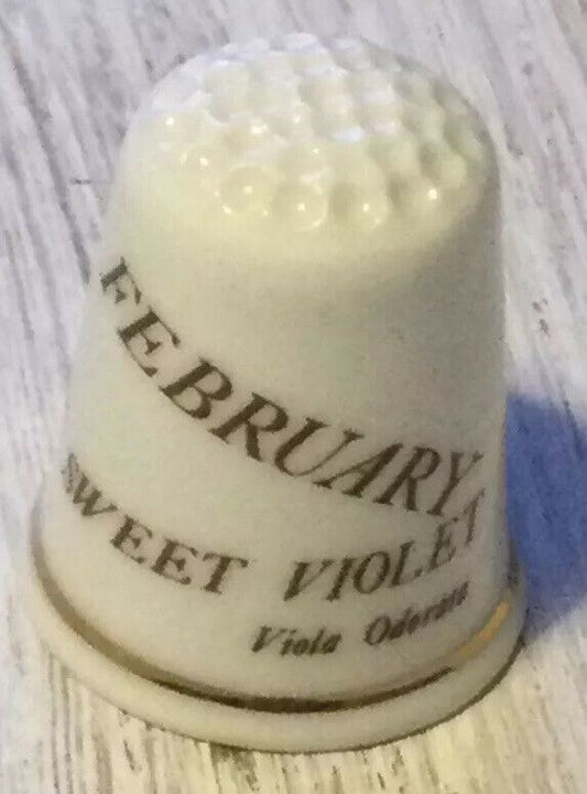 China Thimble February Sweet Violet. No Makers Stamp. Floral Pretty