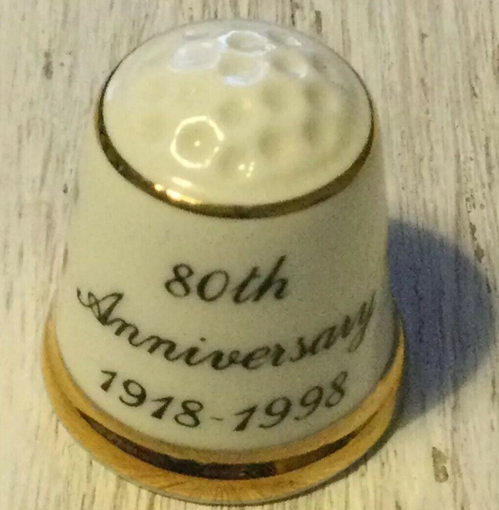 Vintage 1990s Commemorative China Thimble. End Of World War I WWI. 80th Anniversary. Poppy design.