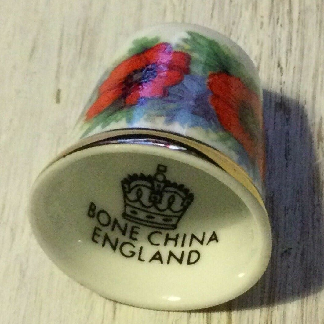 Vintage 1990s Commemorative China Thimble. End Of World War I WWI. 80th Anniversary. Poppy design.