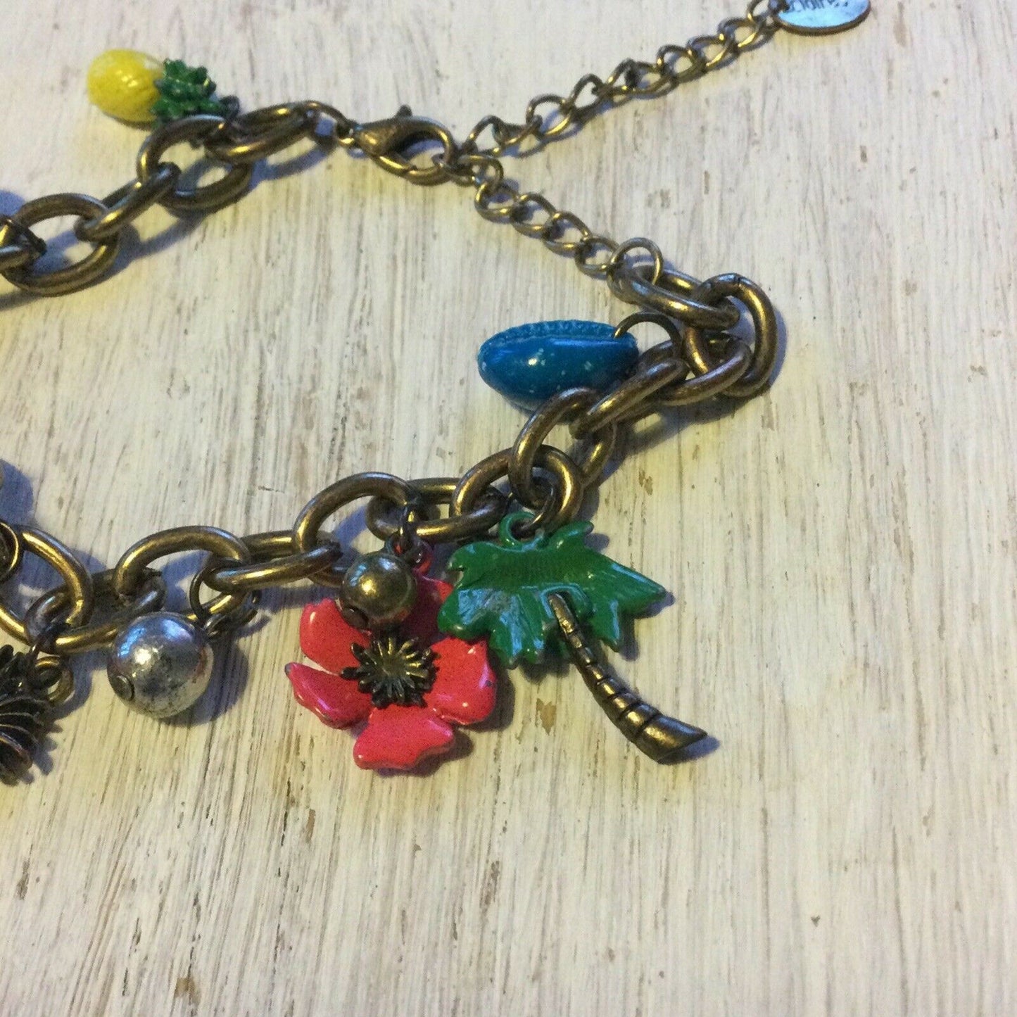 Bright Colourful Charm Bracelet - Fun Festival Vibes Multicoloured Tassel Pineapple Palm - Preworn