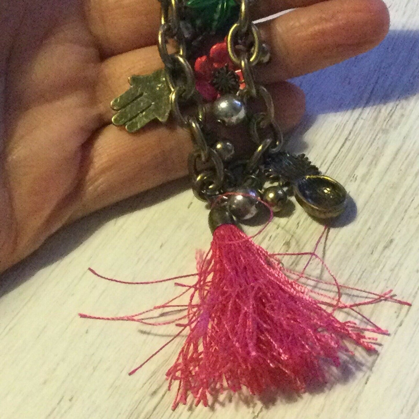 Bright Colourful Charm Bracelet - Fun Festival Vibes Multicoloured Tassel Pineapple Palm - Preworn