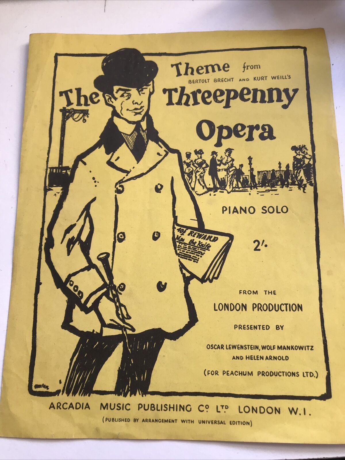 Vintage Sheet Music Theme From Threepenny Opera. Great Yellow Cover. 1928 1956