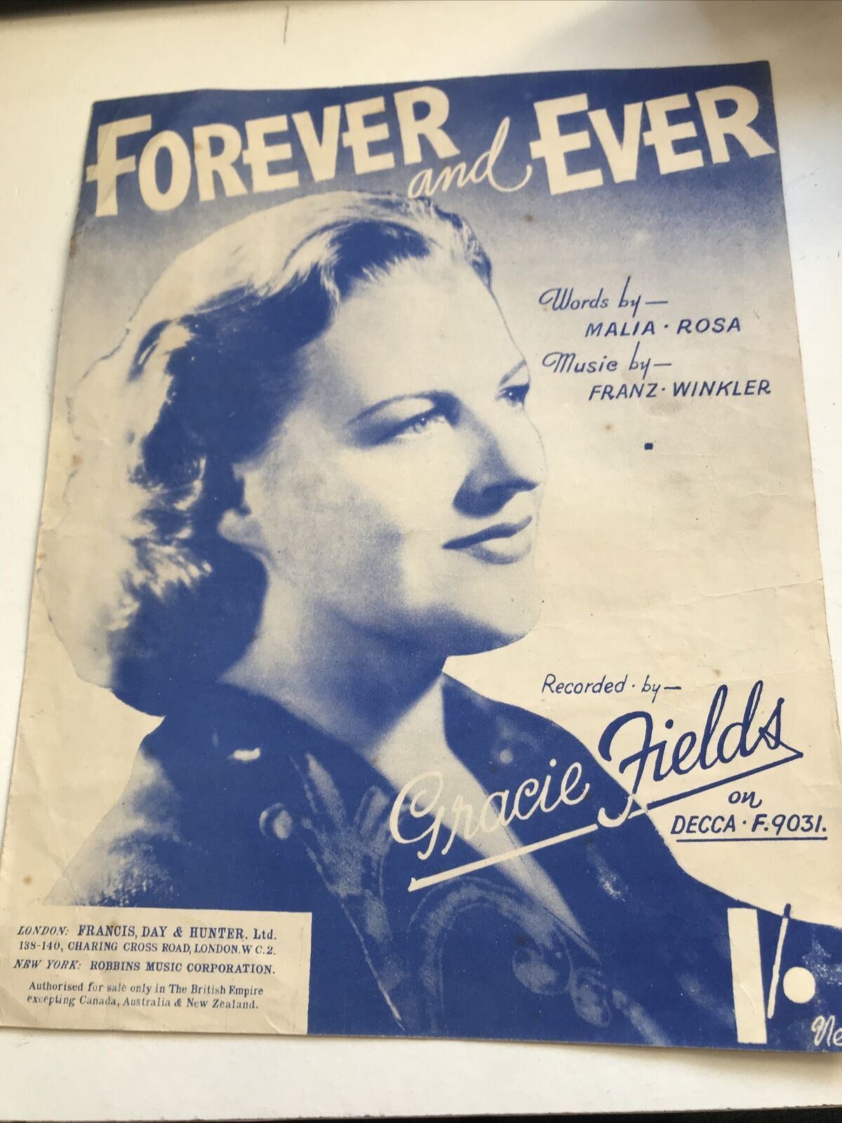 Vintage Sheet Music Gracie Fields Forever And Ever Malus Rosa Franz Winkler 1948