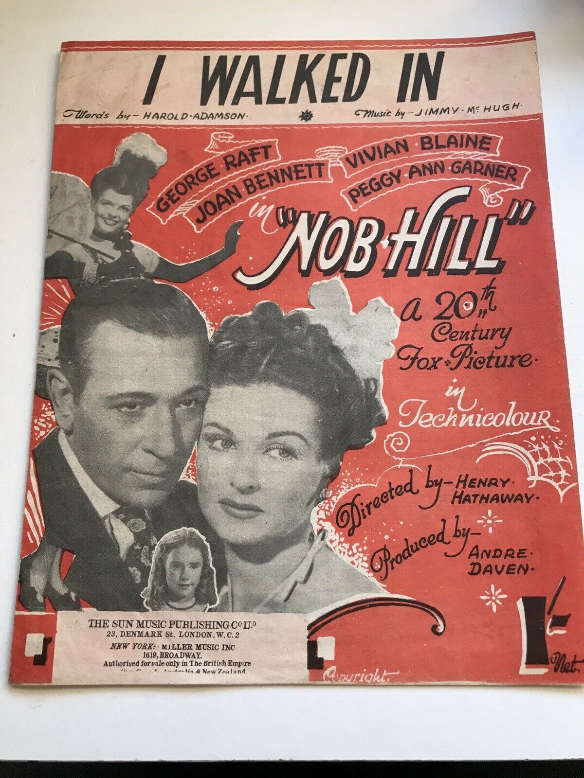 Vintage Sheet Music From Movie ‘Nob Hill’ I Walked In. George Raft Joan Bennett