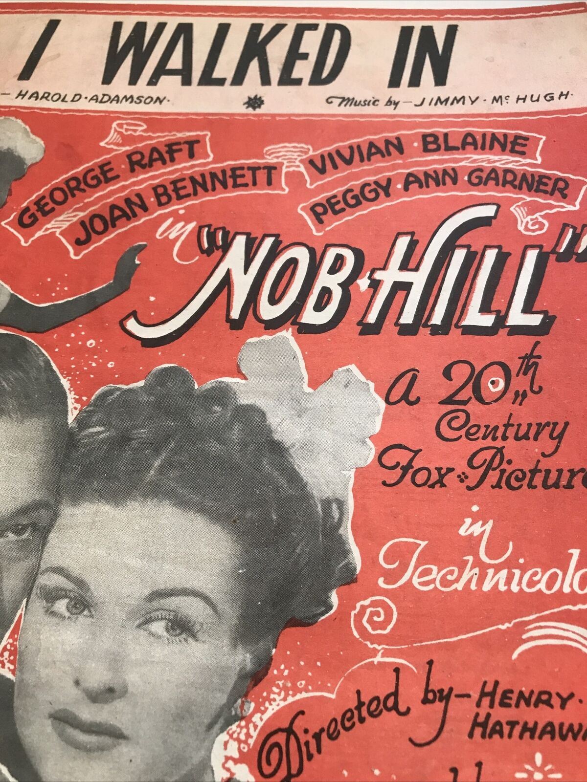 Vintage Sheet Music From Movie ‘Nob Hill’ I Walked In. George Raft Joan Bennett