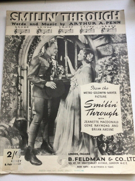 Vintage Sheet Music ‘Smilin’ Through’ From The 1941 Movie. By Arthur Penn 1918