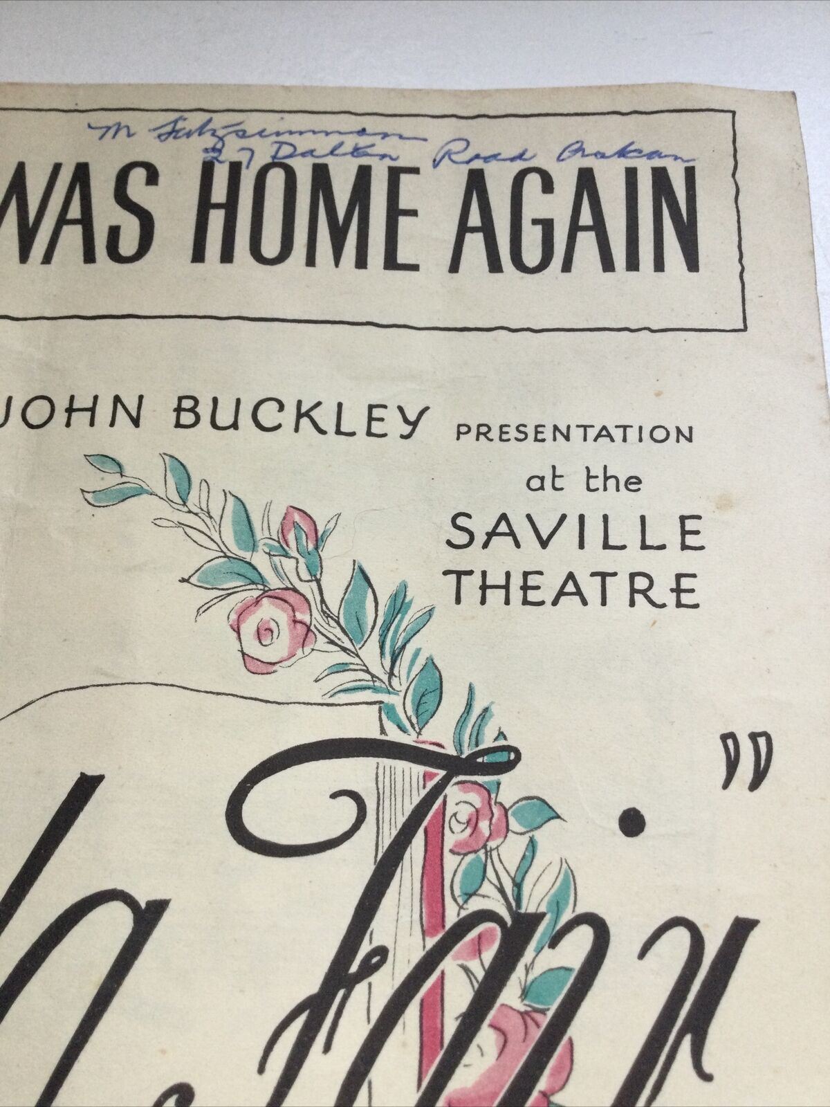 Vintage Sheet Music ‘I Dreamed I Was Home Again’ From Belinda Fair. Saville Thea