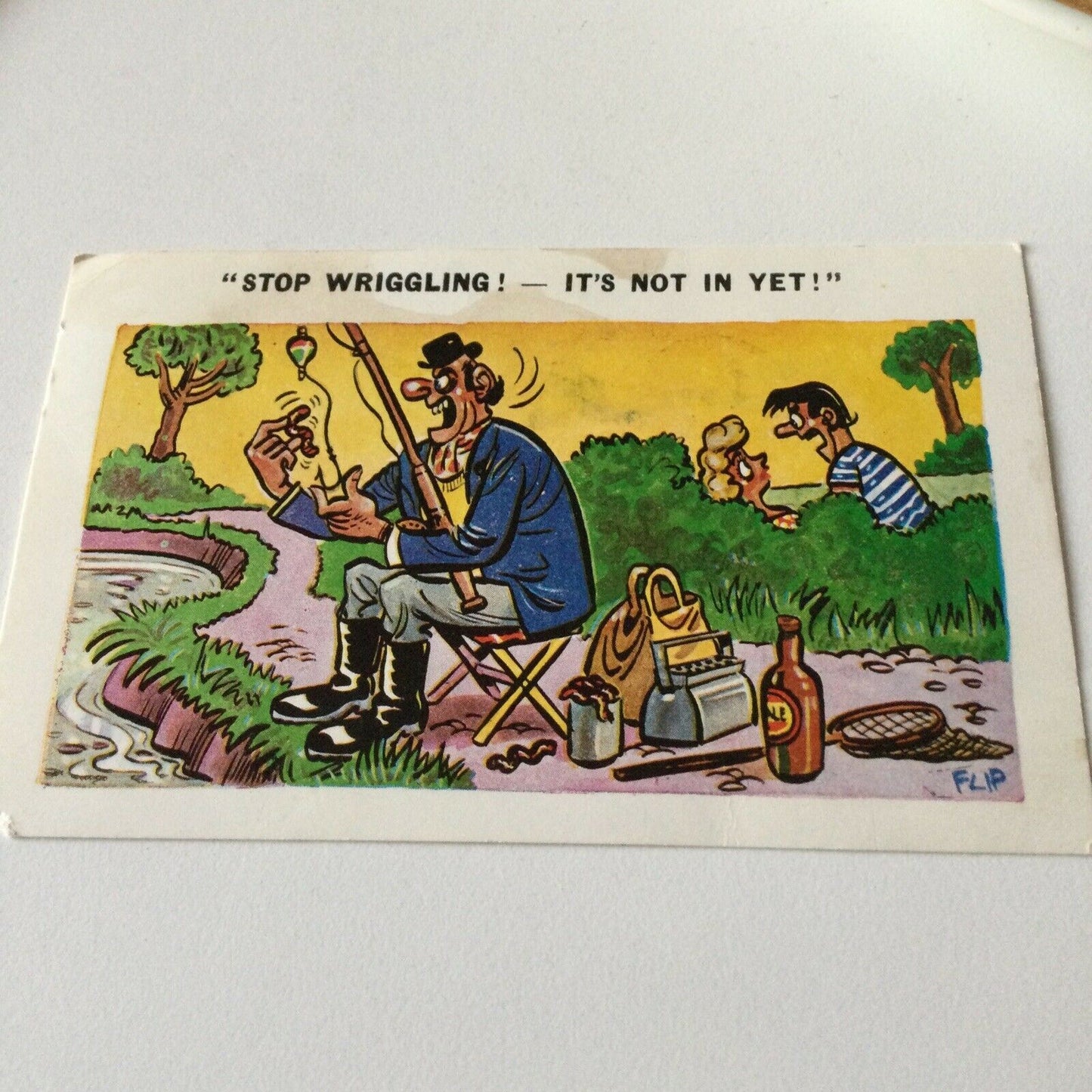 Saucy Postcard Fishing Worm ‘Stop Wriggling- It’s Not In Yet’ 1985? 80s