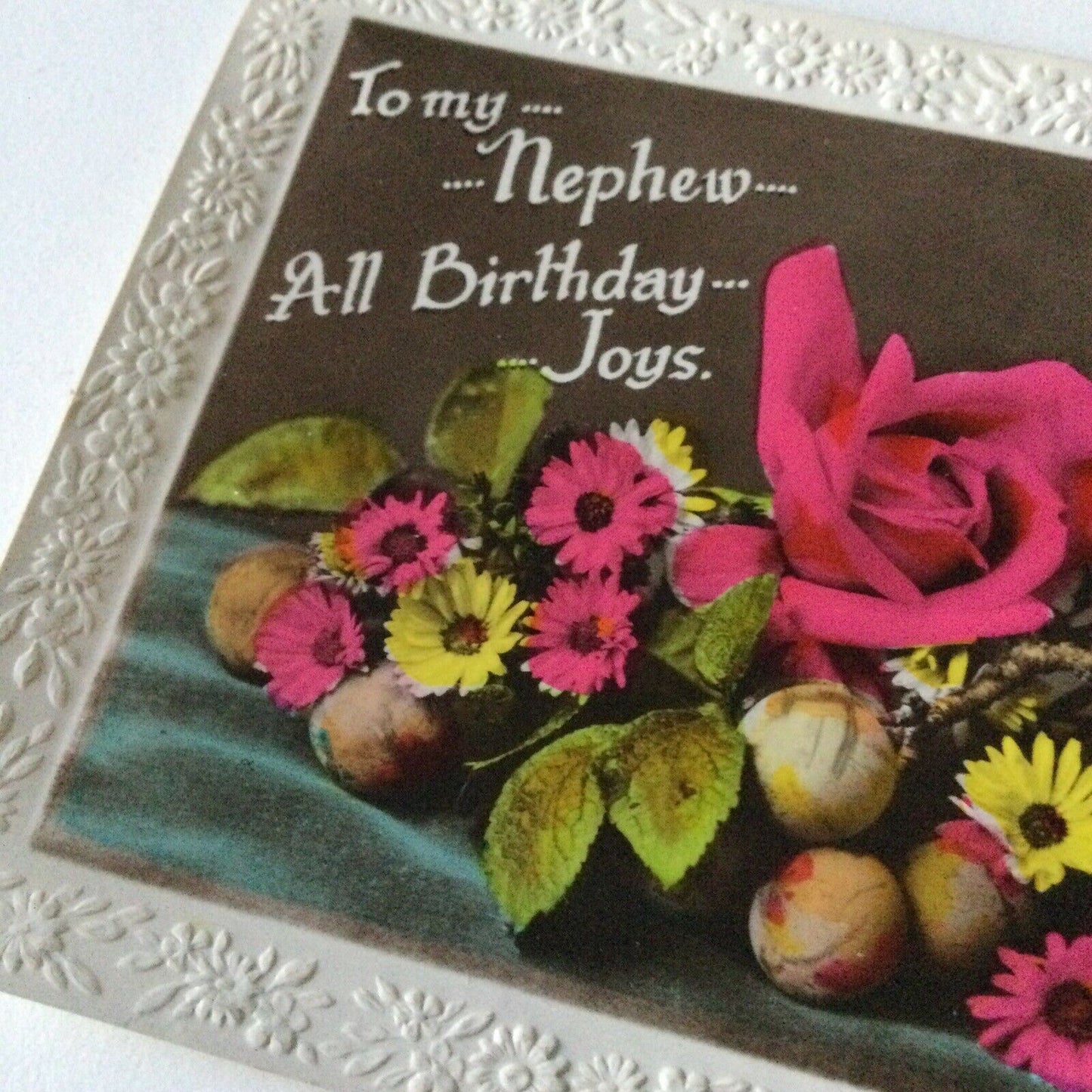 Vintage Greetings Postcard Real Photo Happy Birthday Nephew Nice Poem Flowers