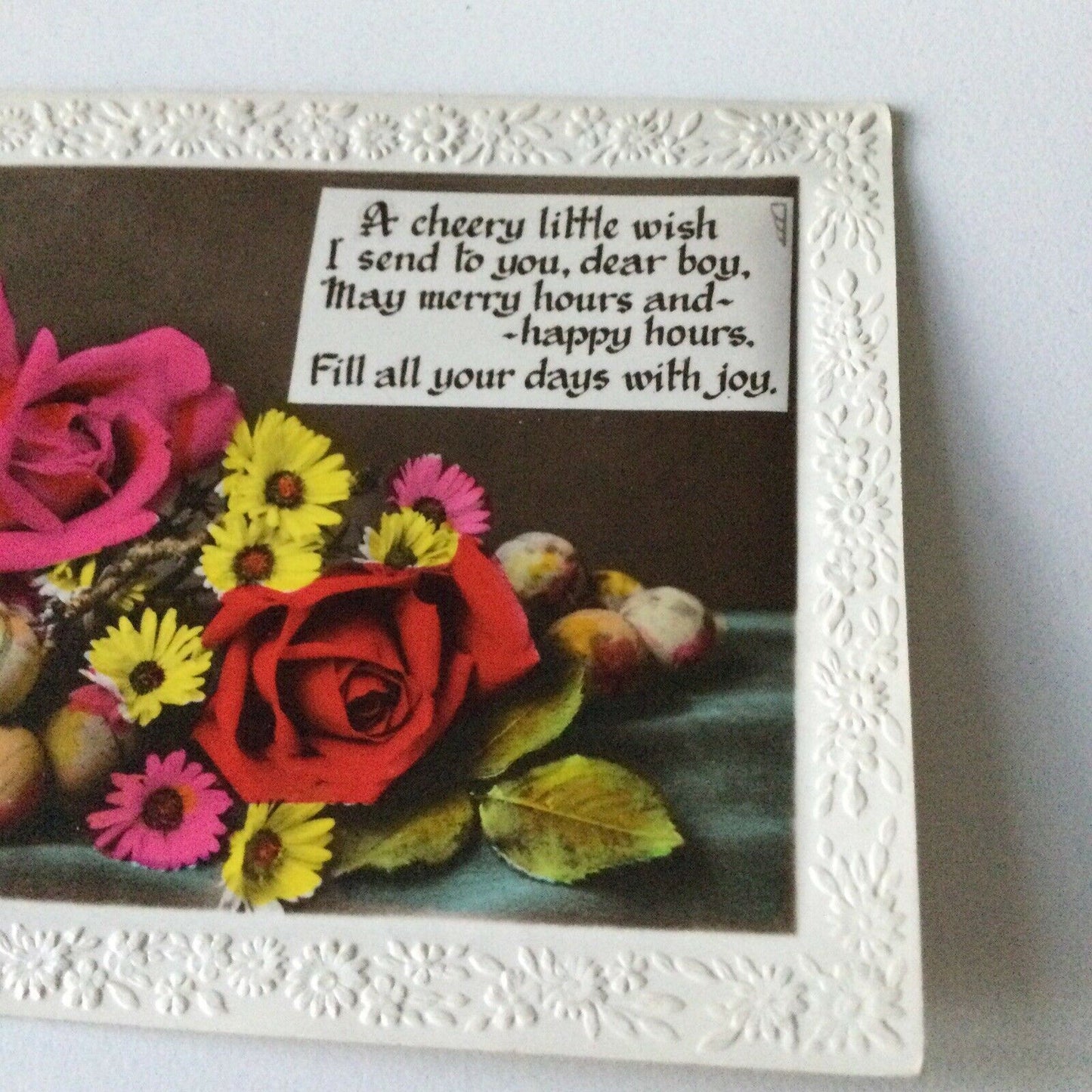 Vintage Greetings Postcard Real Photo Happy Birthday Nephew Nice Poem Flowers