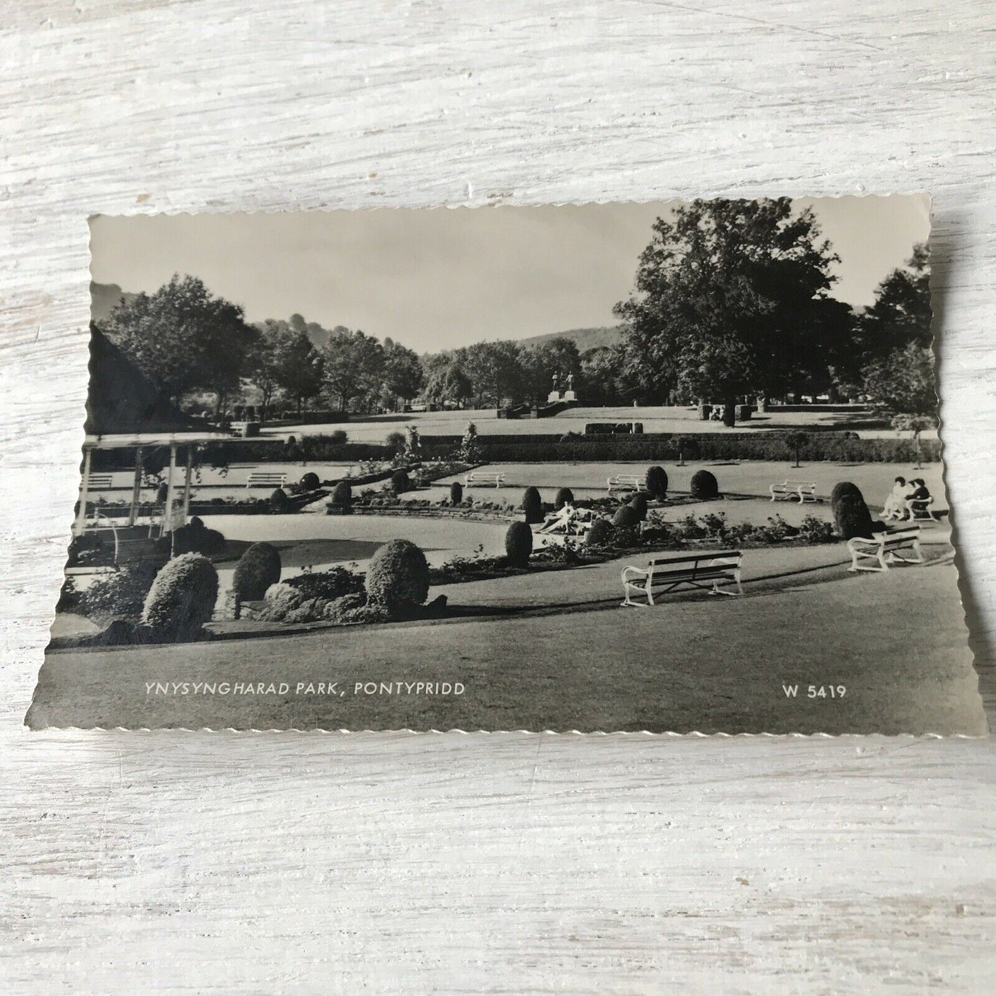 Vintage RP Postcard Wales Pontypridd Ynysyngharad Park Fancy Edge Black & White