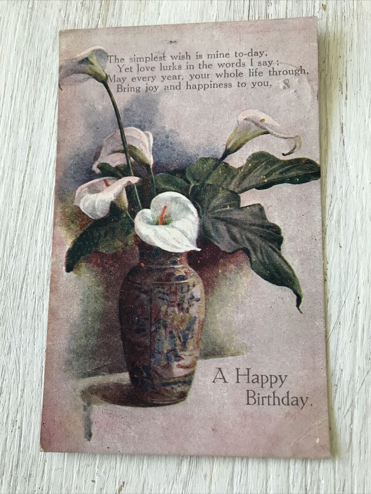 Vintage Postcard Birthday Greetings Vase Of Flowers Canna Lilies Nice Poem