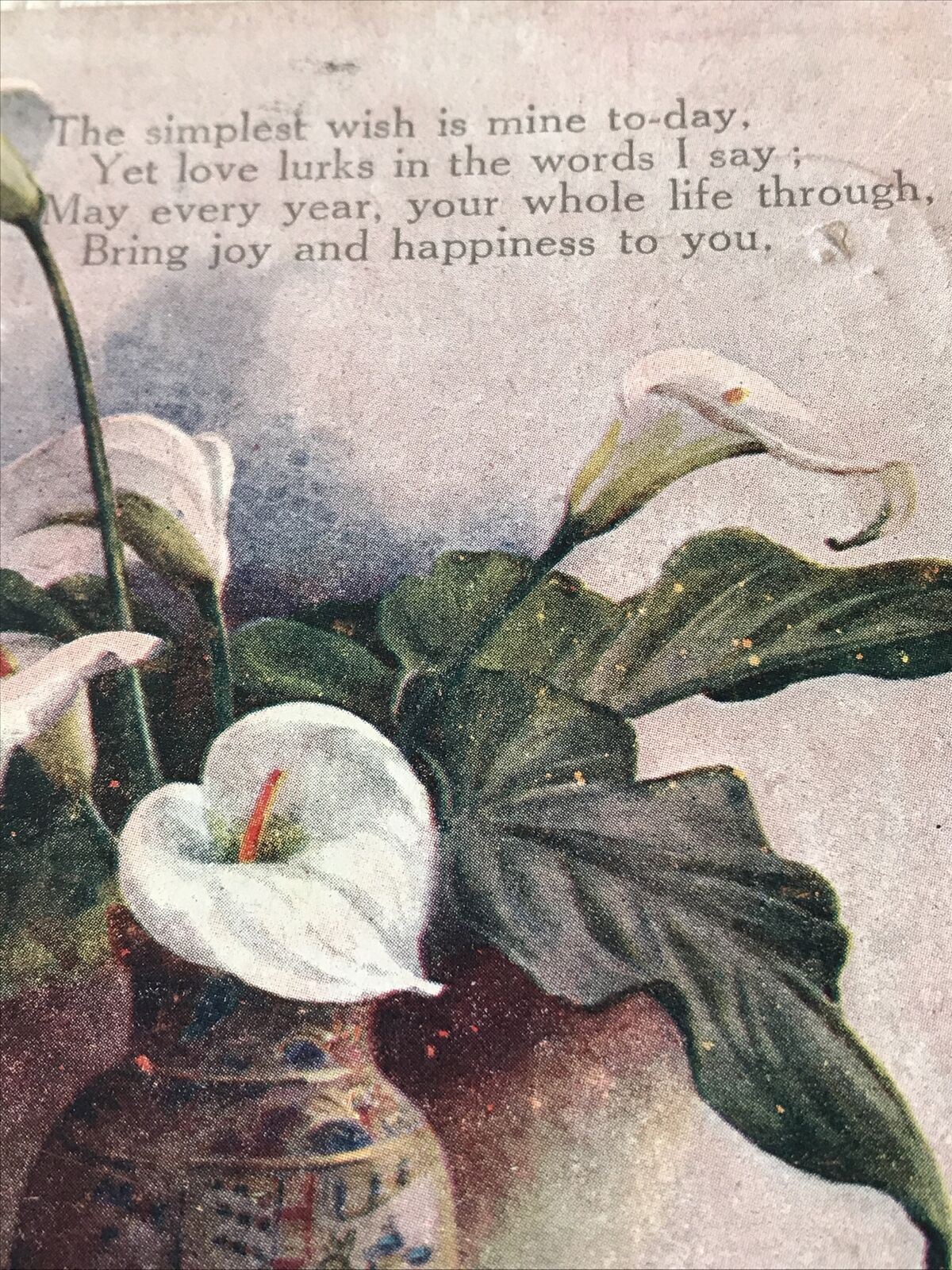 Vintage Postcard Birthday Greetings Vase Of Flowers Canna Lilies Nice Poem