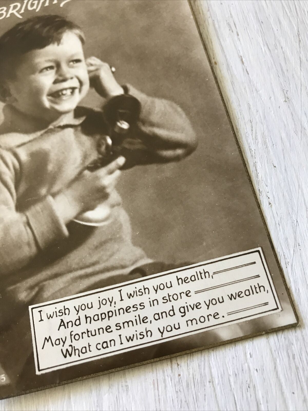 Vintage Birthday Greetings Postcard Little Boy On Phone Sepia Nice Poem Photo