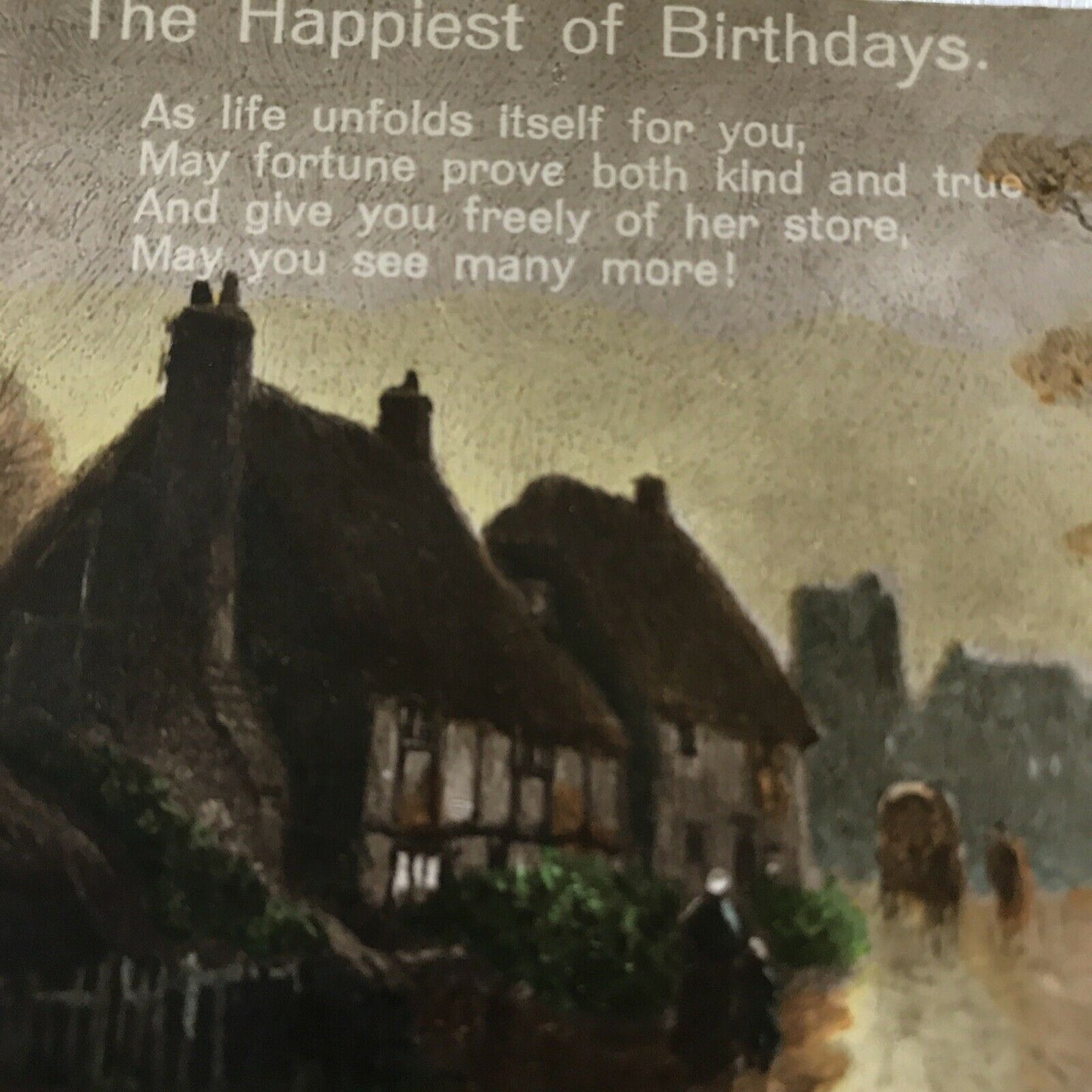 Vintage Birthday Greetings Postcard The Happiest Of Birthdays Country Village