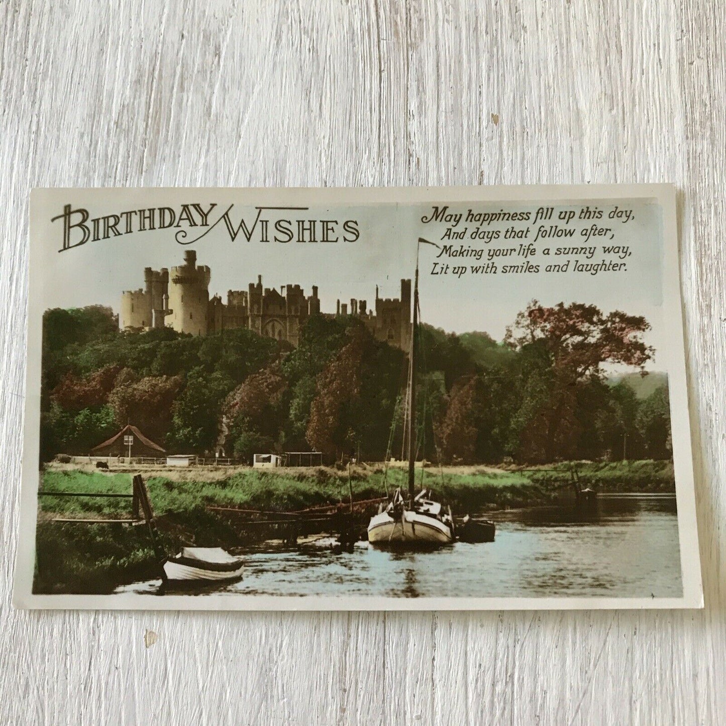 Vintage Antique Birthday Greetings Postcard  Birthday Wishes Photo Castle Boats