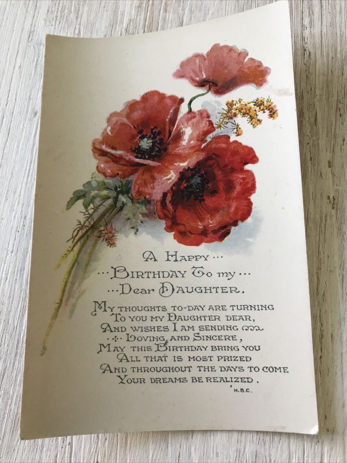 Vintage Birthday Greetings Postcard Card For Daughter Poem Poppies Posy Glossy