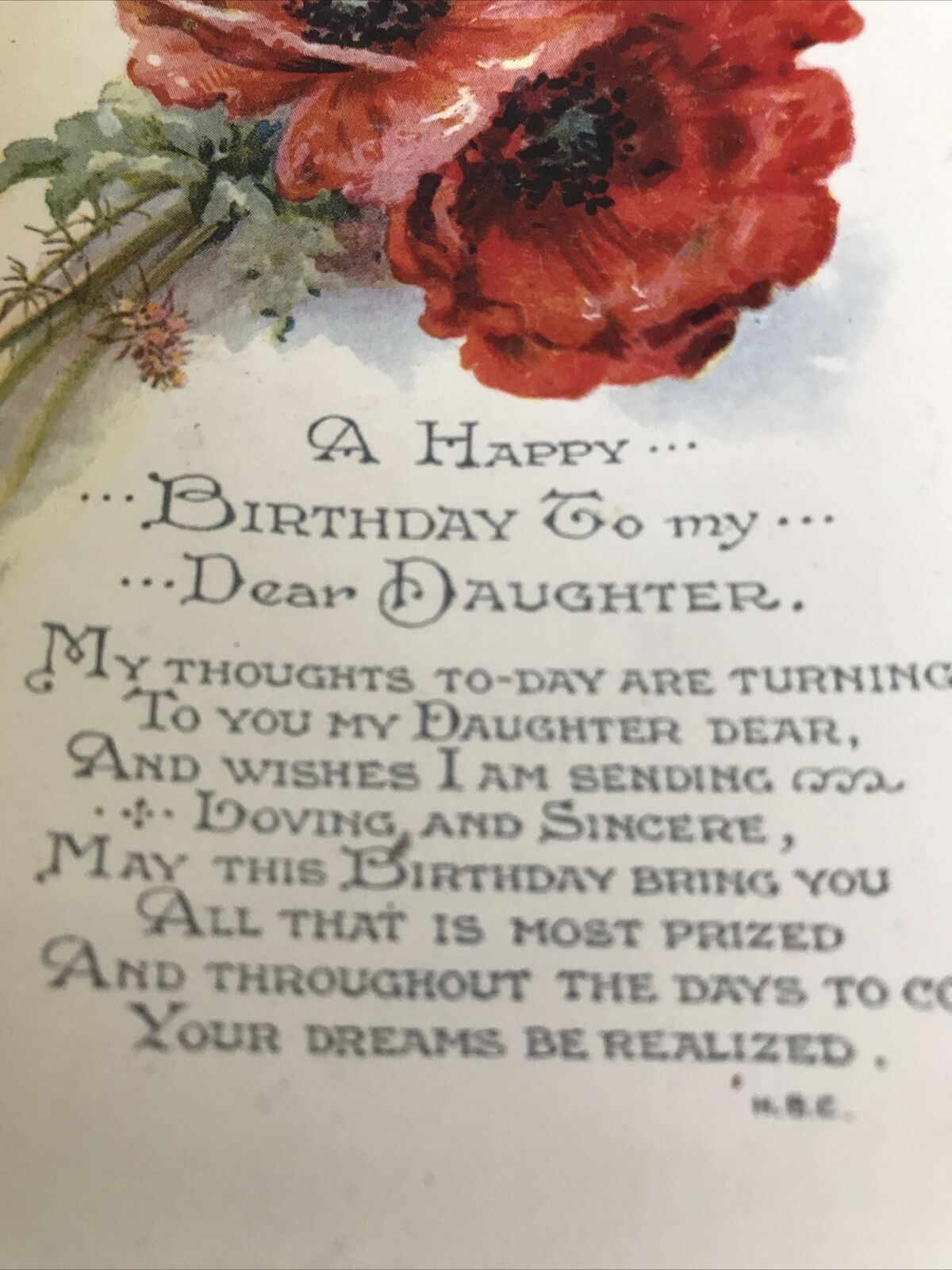 Vintage Birthday Greetings Postcard Card For Daughter Poem Poppies Posy Glossy