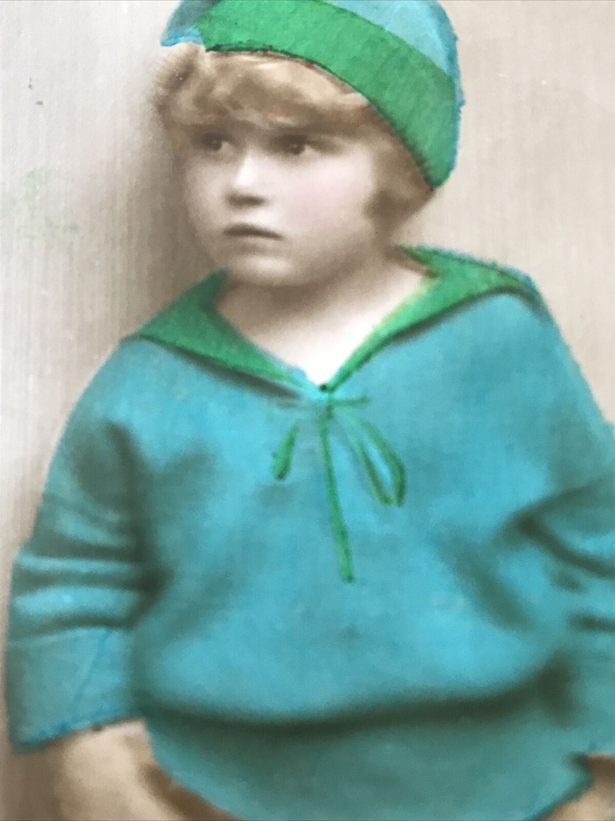 Vintage Birthday Greetings Postcard Card Boy In Matching Sweater & Hat 1924