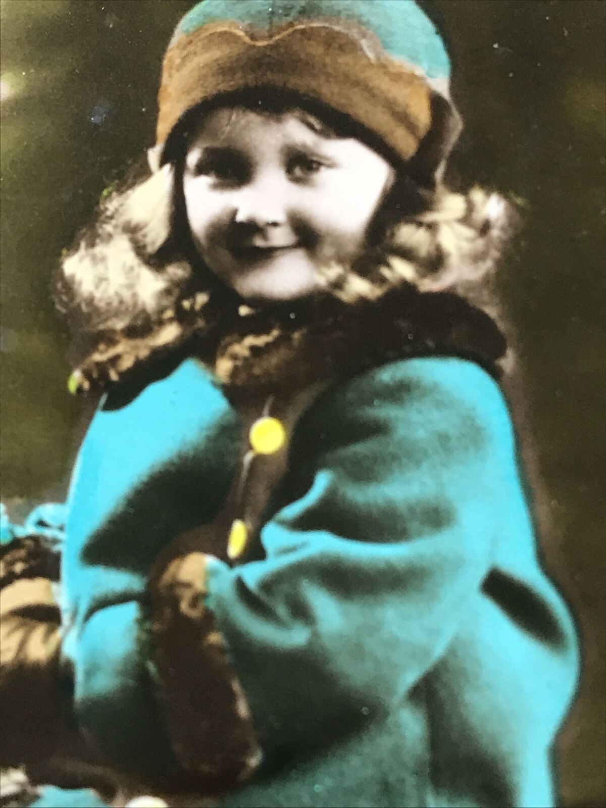 Vintage Birthday Greetings Postcard Card Girl In Matching Coat & Hat Real Photo