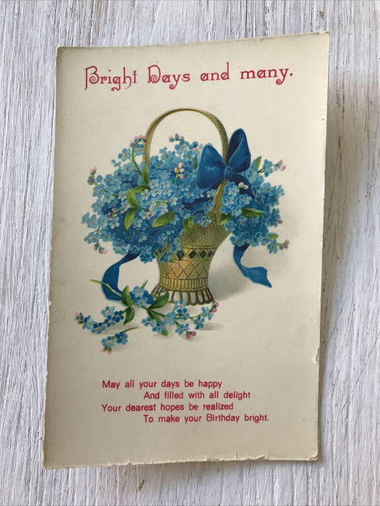 Vintage Birthday Greetings Postcard Card Forget-Me-Nots Poem 1929 Flowers