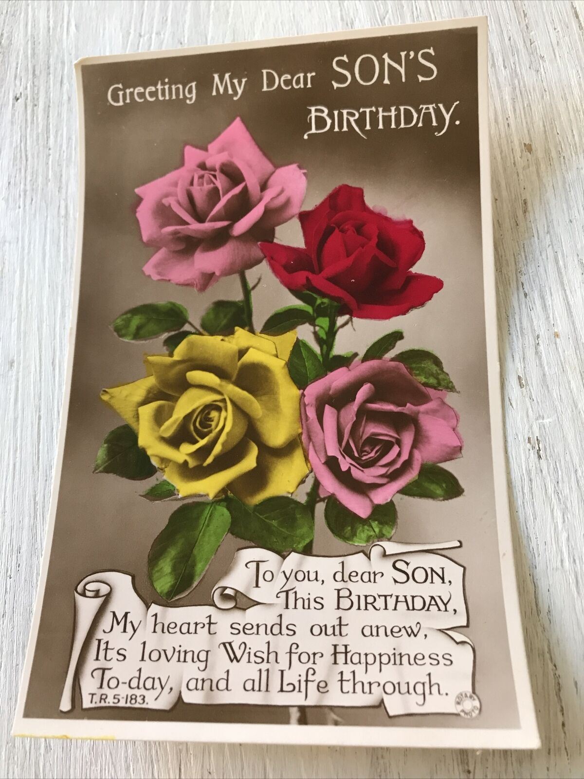 Vintage Birthday Greetings Postcard Card Flowers Roses Bright Nice Poem Unposted