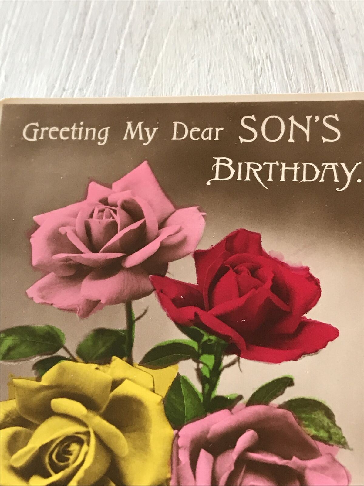 Vintage Birthday Greetings Postcard Card Flowers Roses Bright Nice Poem Unposted