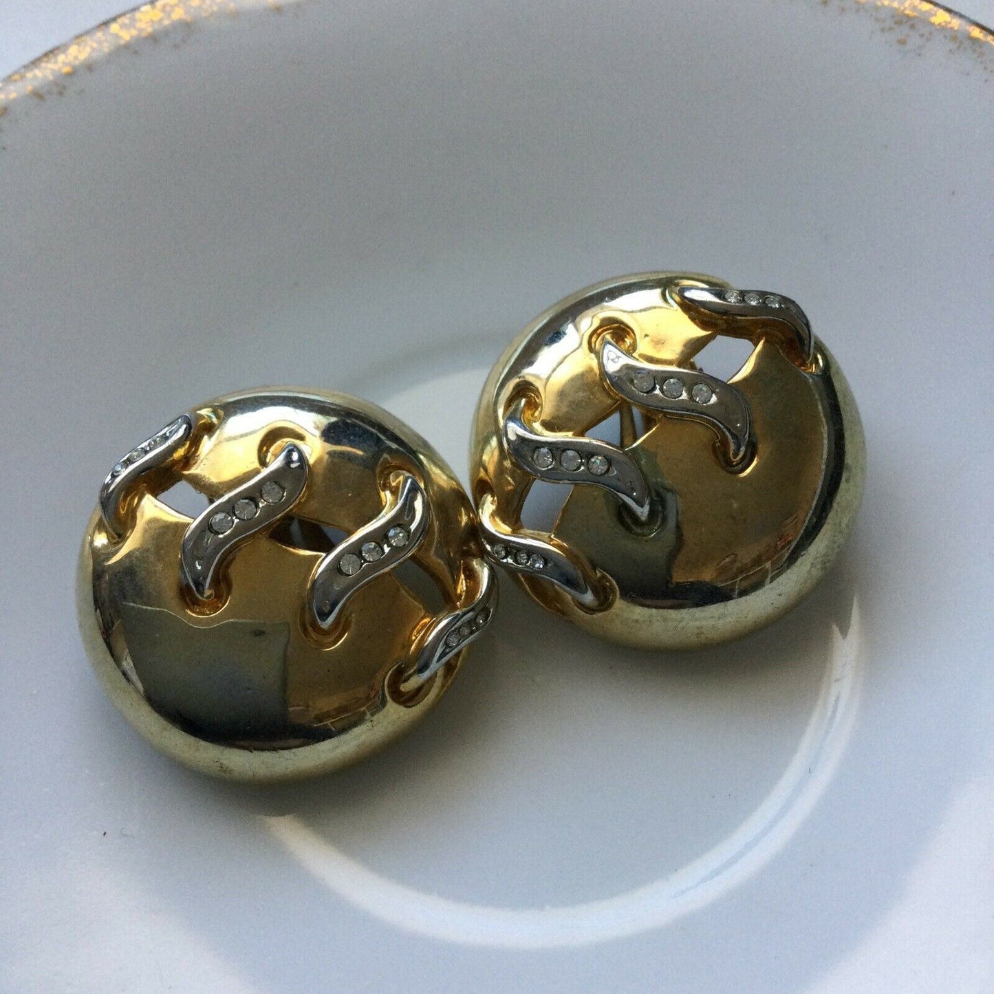 Clip On Earrings Large Statement Round Gold Plated Lace Up Effect. Very 1980s