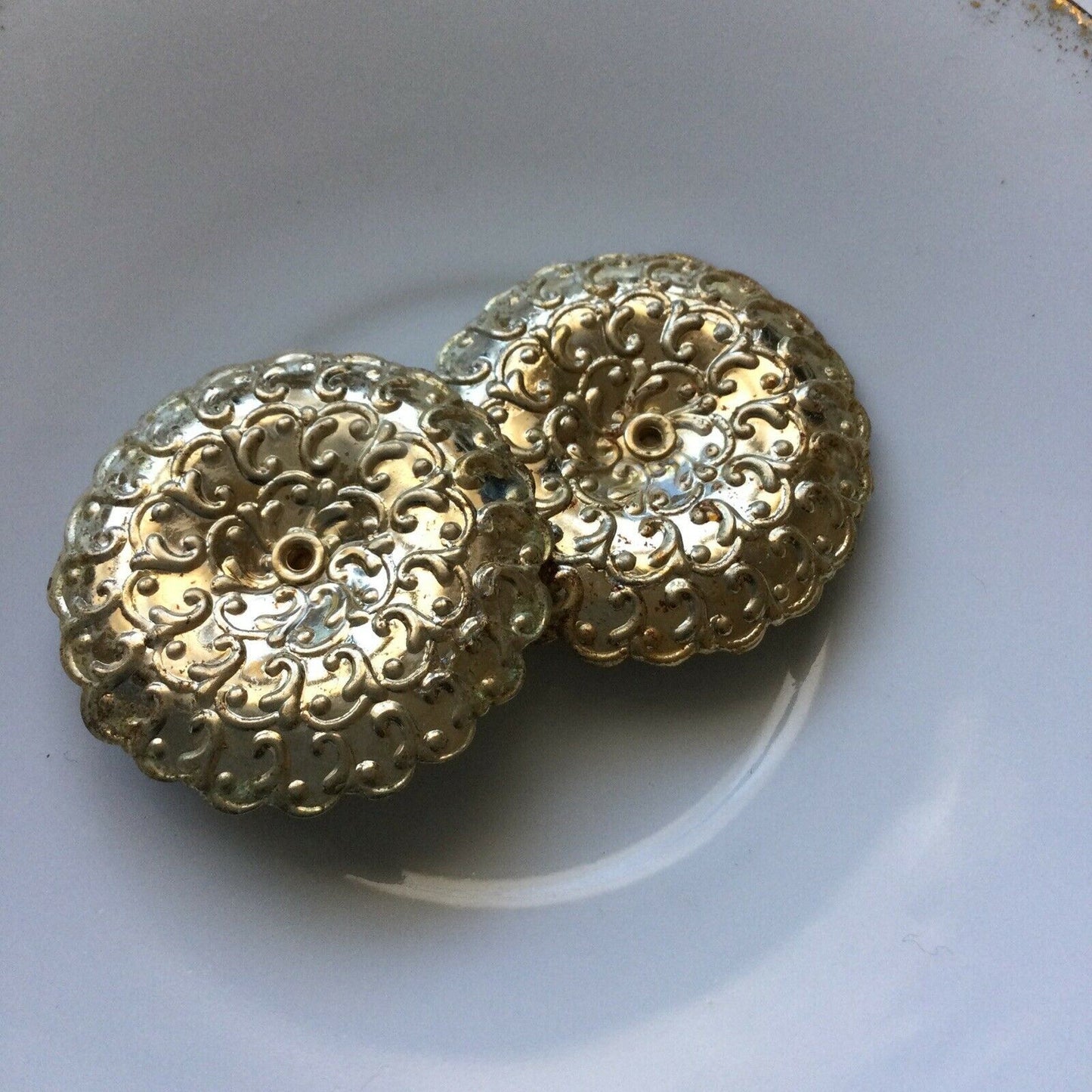 Clip On Earrings Large Statement Round Gold Colour Pressed Metal Boho Festival