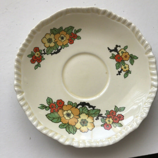 Pretty Vintage 1930s Floral Saucer Royal Staffordshire Orange Yellow Green Black