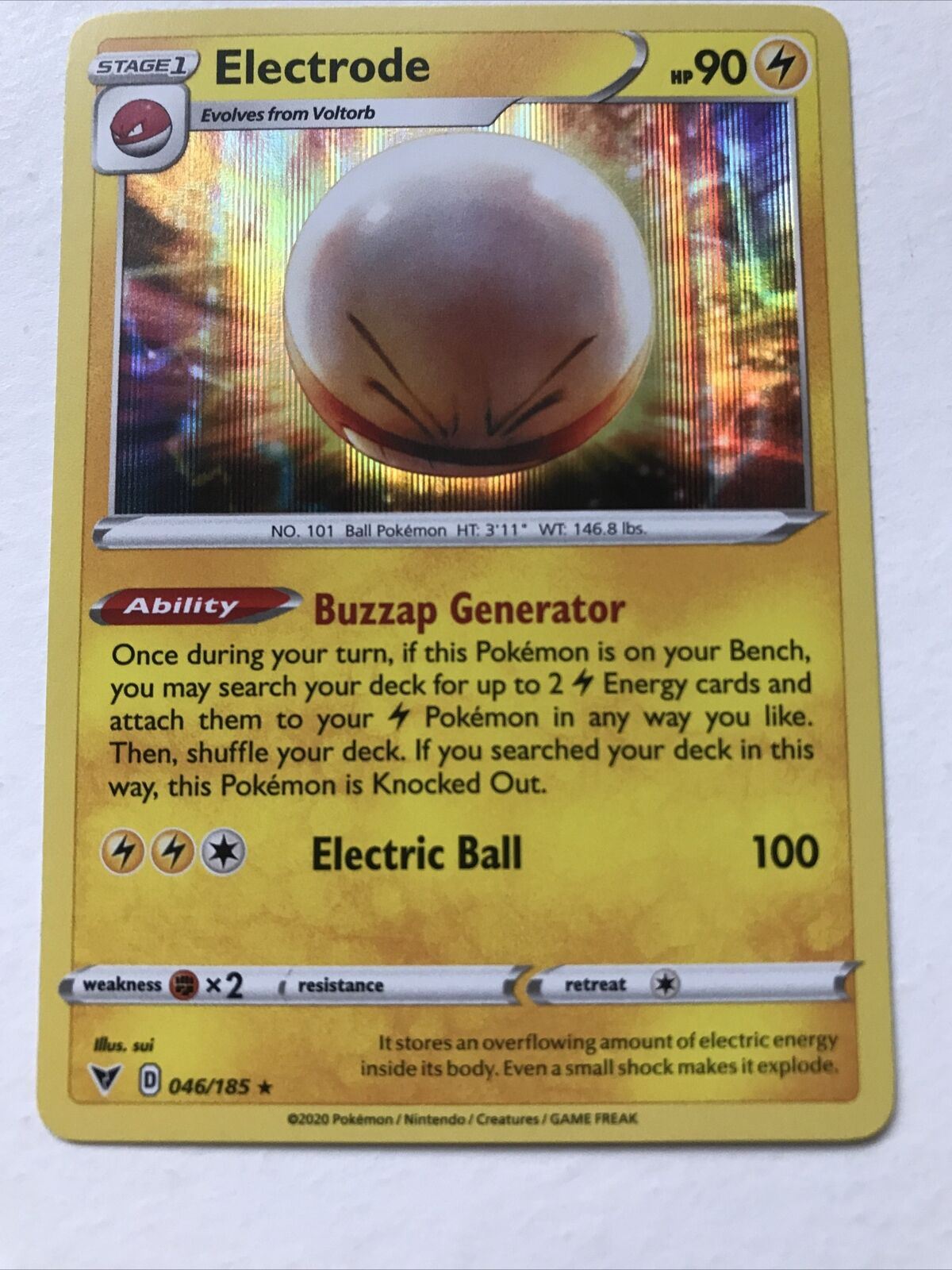 Pokemon Card Vivid Voltage Electrode Stage 1 46/185 HOLO Mint Condition