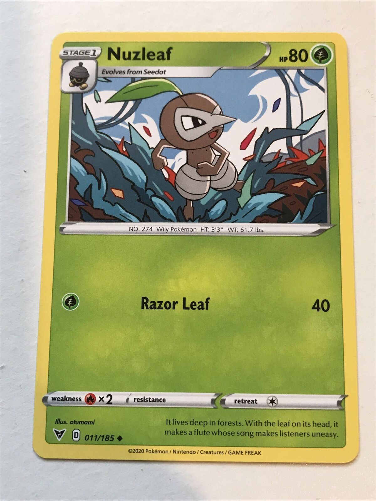 Pokemon Card Vivid Voltage Nuzleaf 11/185 Stage 1 2020 Mint Condition