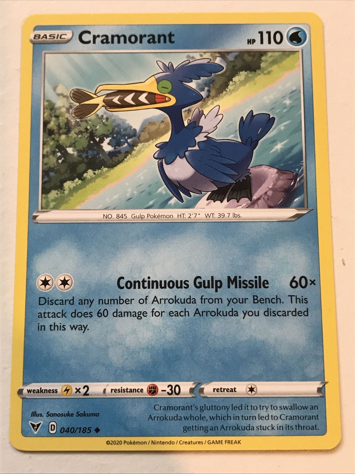 Pokemon Card Vivid Voltage 40/185 Cramorant 2020 Mint Condition