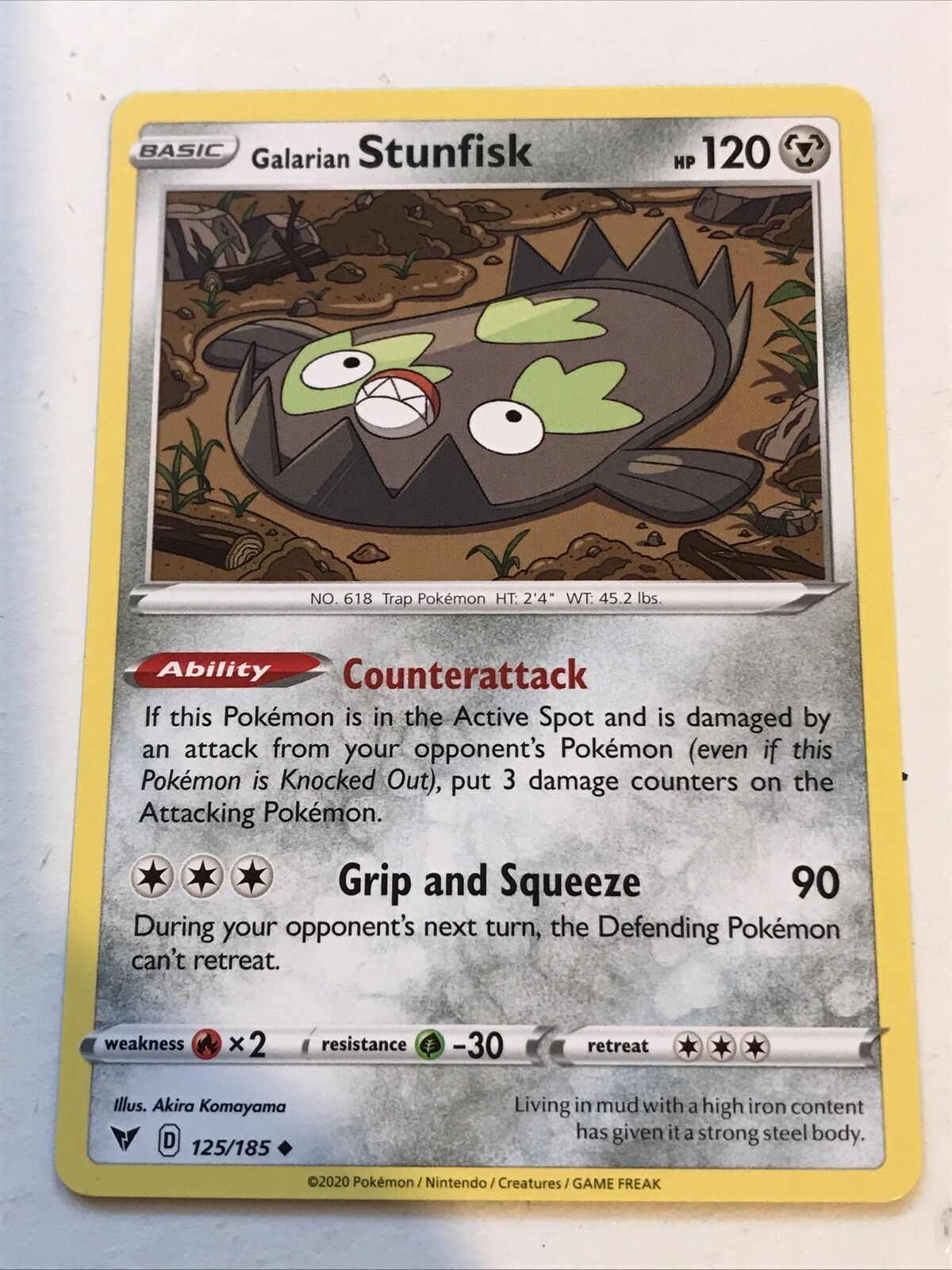 Pokemon Card Vivid Voltage 125/185 Galarian Stunfisk 2020 Mint Condition Basic