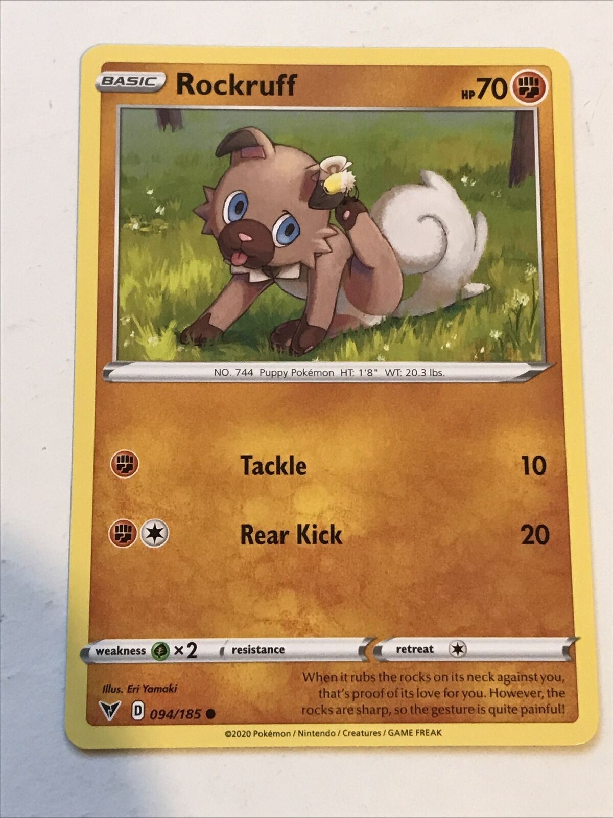 Pokemon Card Vivid Voltage 94/185 ROCKRUFF Basic 2020 Pack Fresh Puppy Tackle